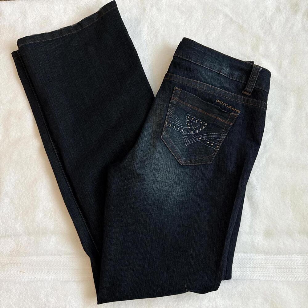 Y2K vintage dark wash DKNY mid rise boot cut jeans